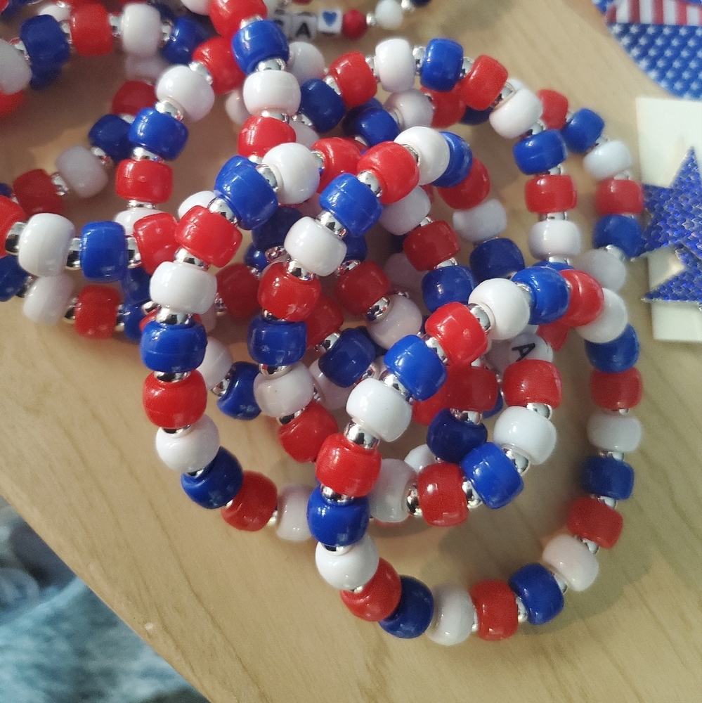 Patriotic Beaded Kids Bracelet Set Of 2